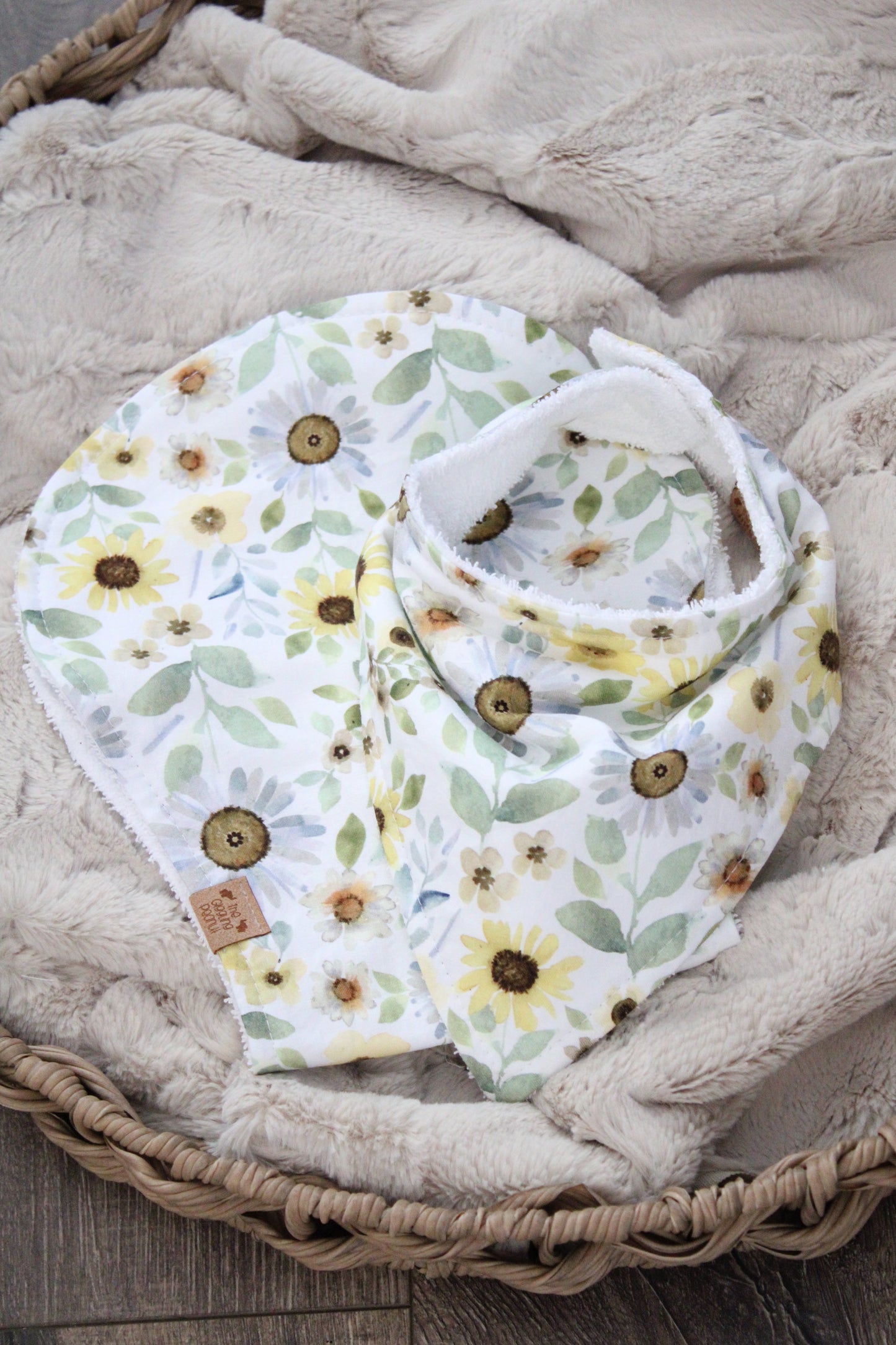 Blue Sunflowers Bibdana and Burp Cloth