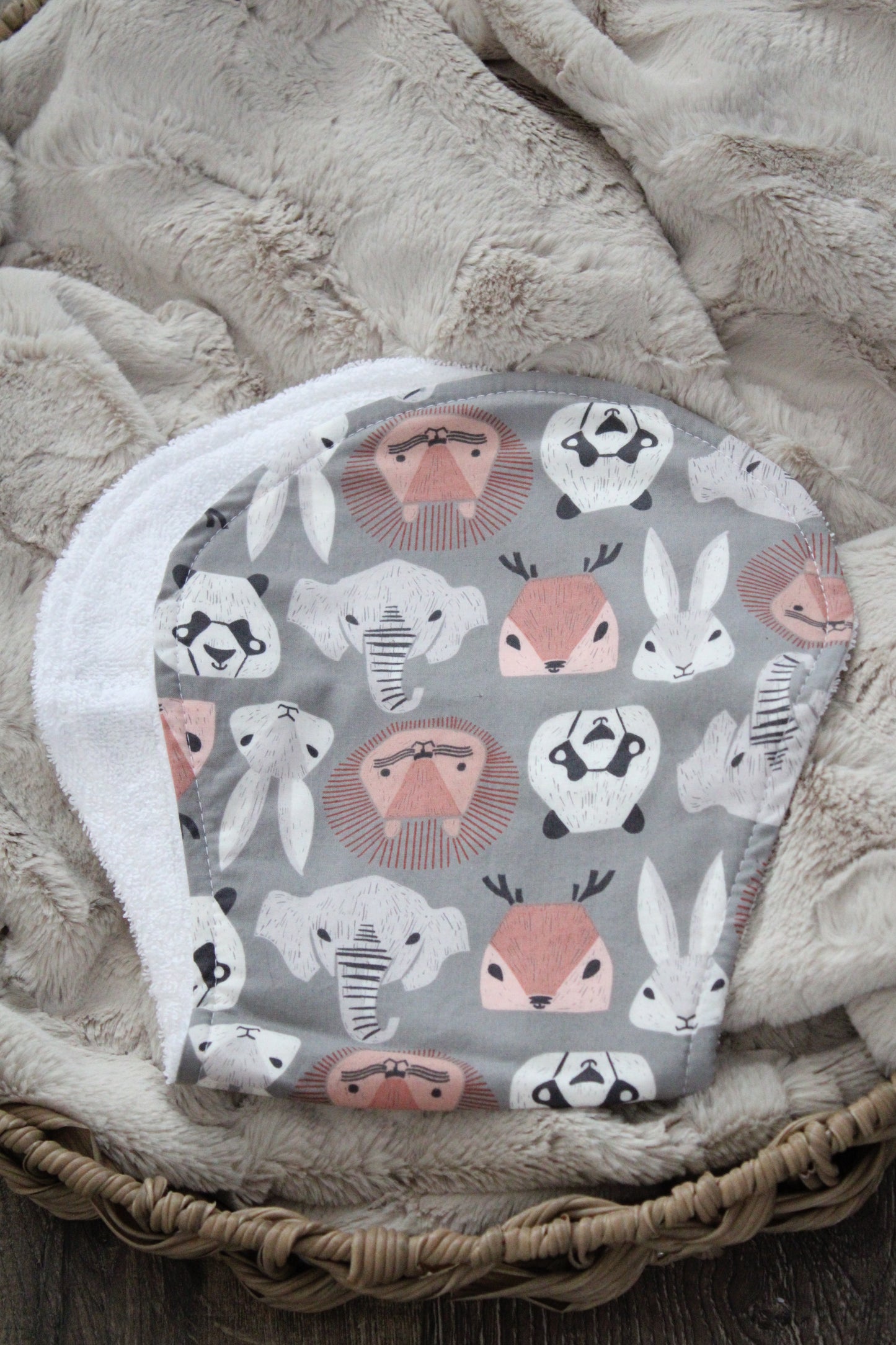 Grey Woodland Animals Bibdana and Burp Cloth