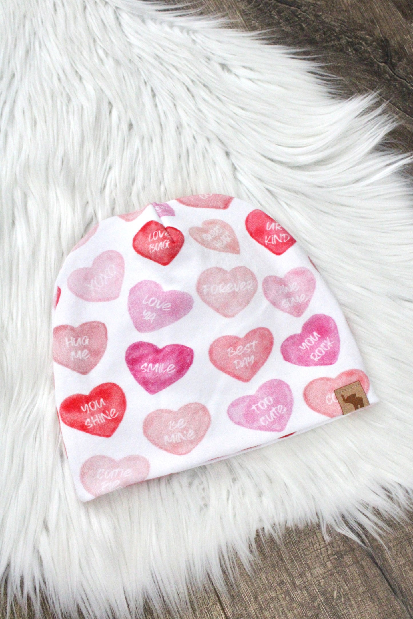 Conversation Hearts Pom Beanie