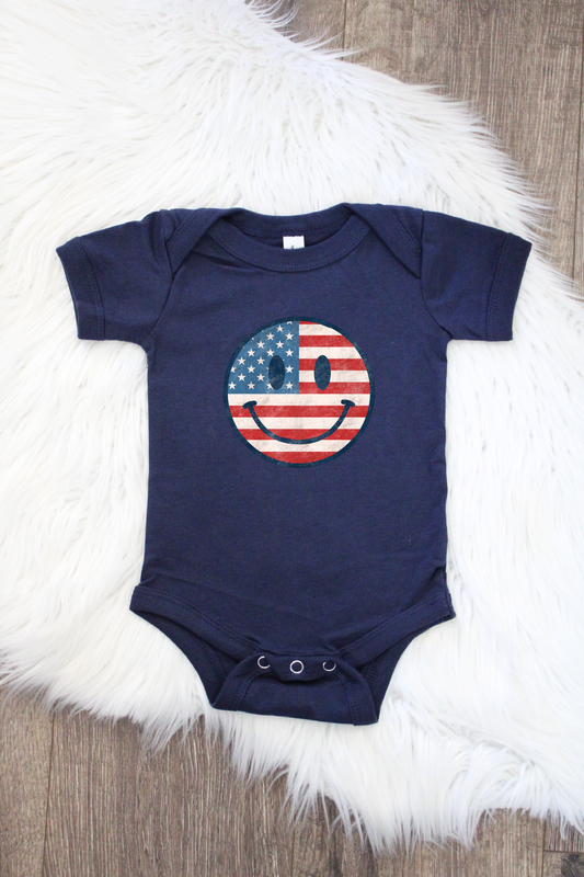 Patriotic Smiley Face Bodysuit or T-Shirt