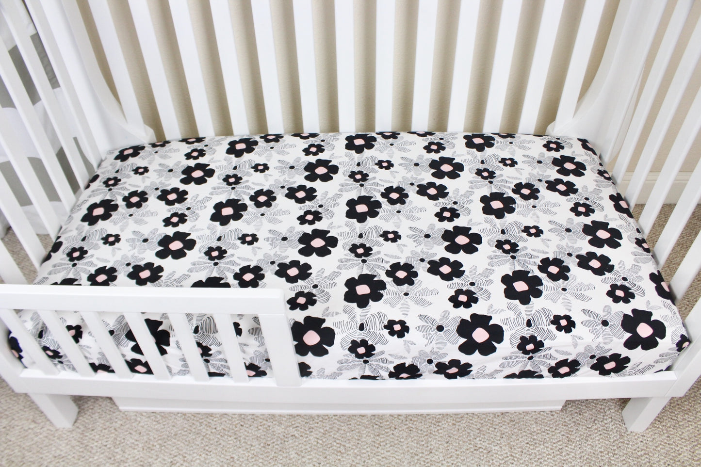 Monochrome Floral Crib Sheet or Changing Pad Cover