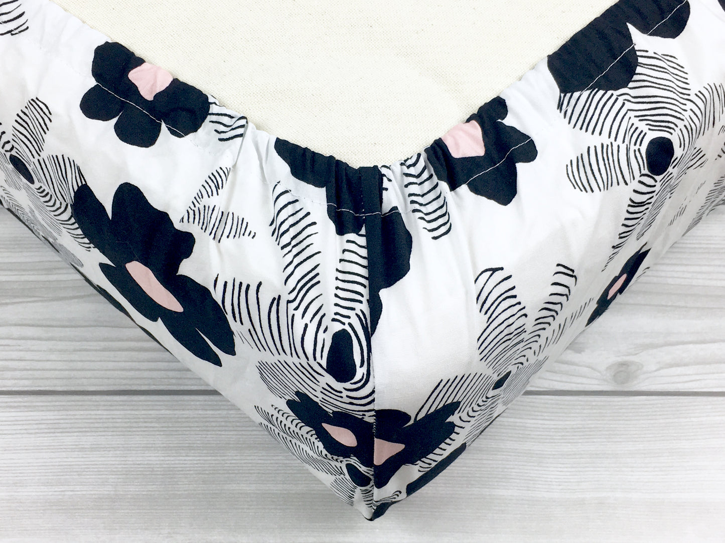 Monochrome Floral Crib Sheet or Changing Pad Cover