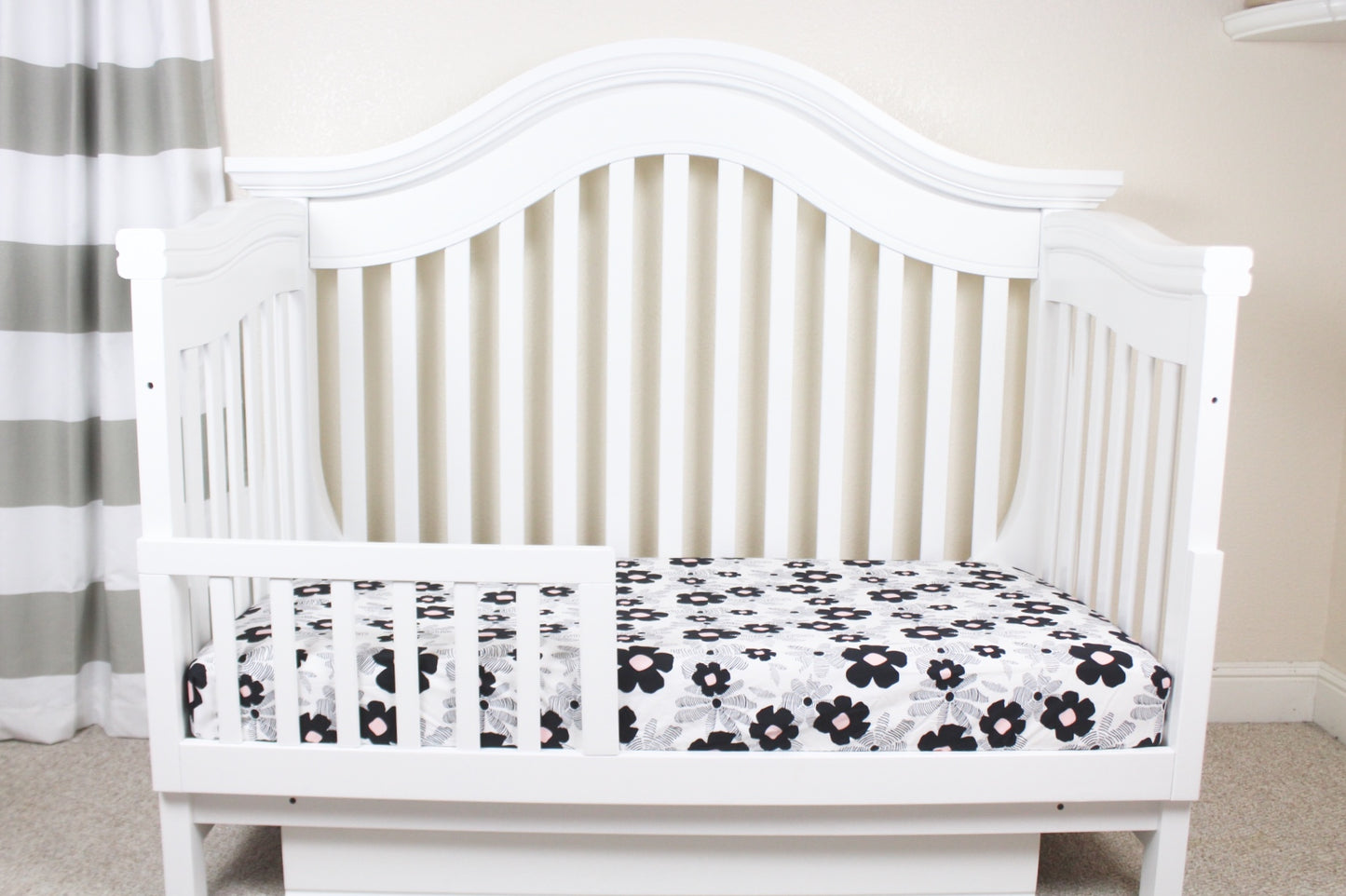Monochrome Floral Crib Sheet or Changing Pad Cover