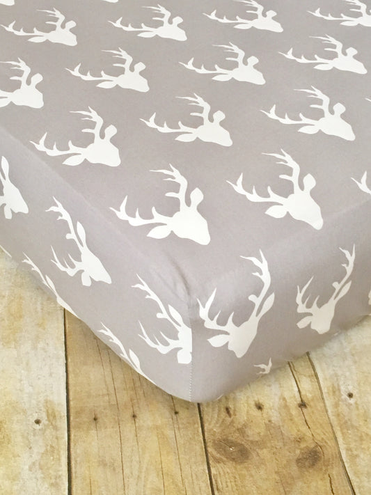 Gray Bucks Crib Sheet or Changing Pad Cover