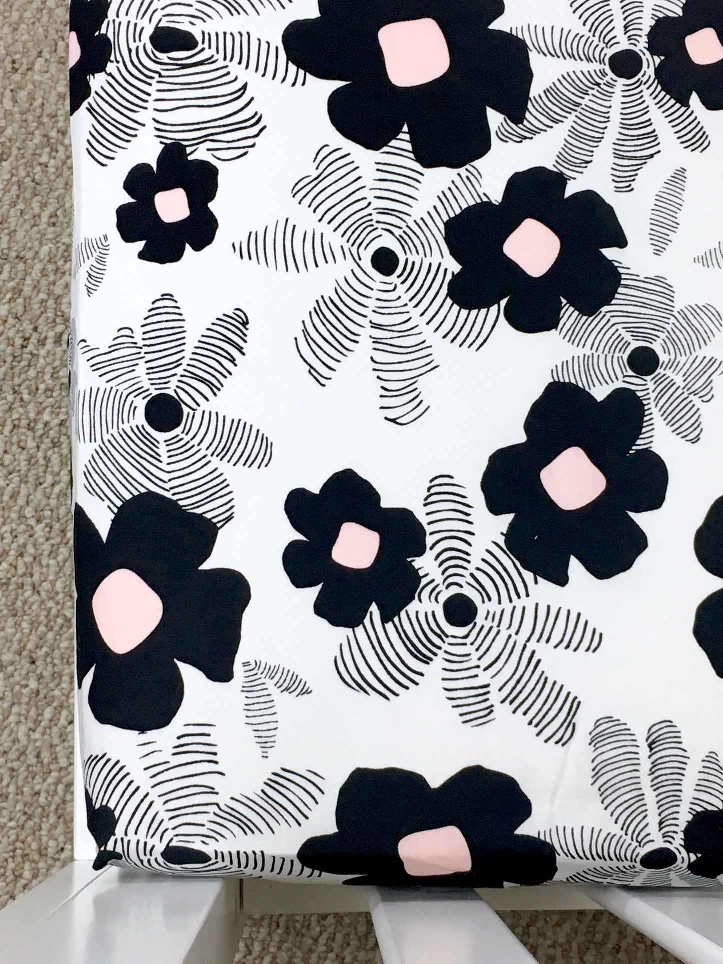 Monochrome Floral Crib Sheet or Changing Pad Cover