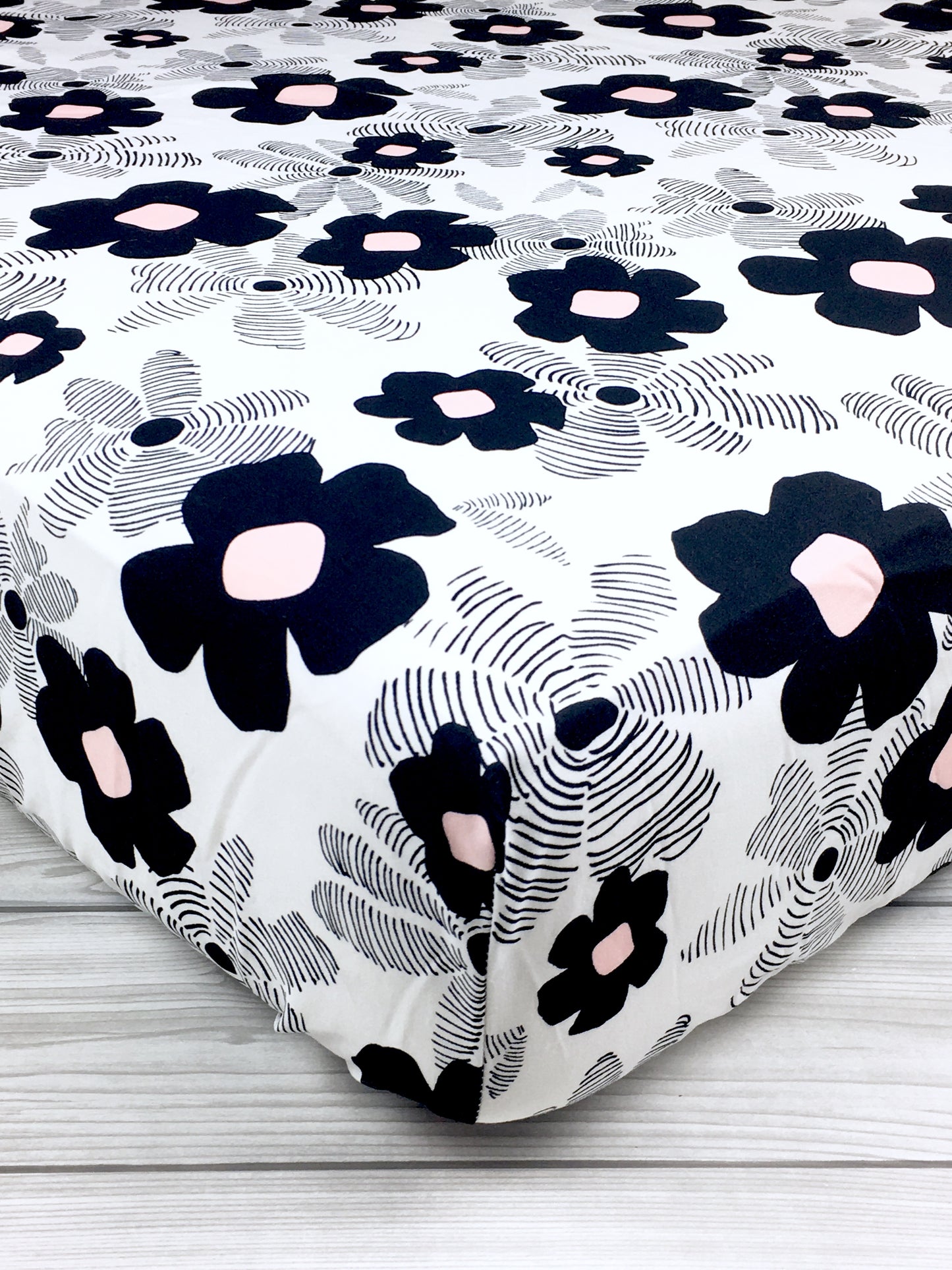 Monochrome Floral Crib Sheet or Changing Pad Cover