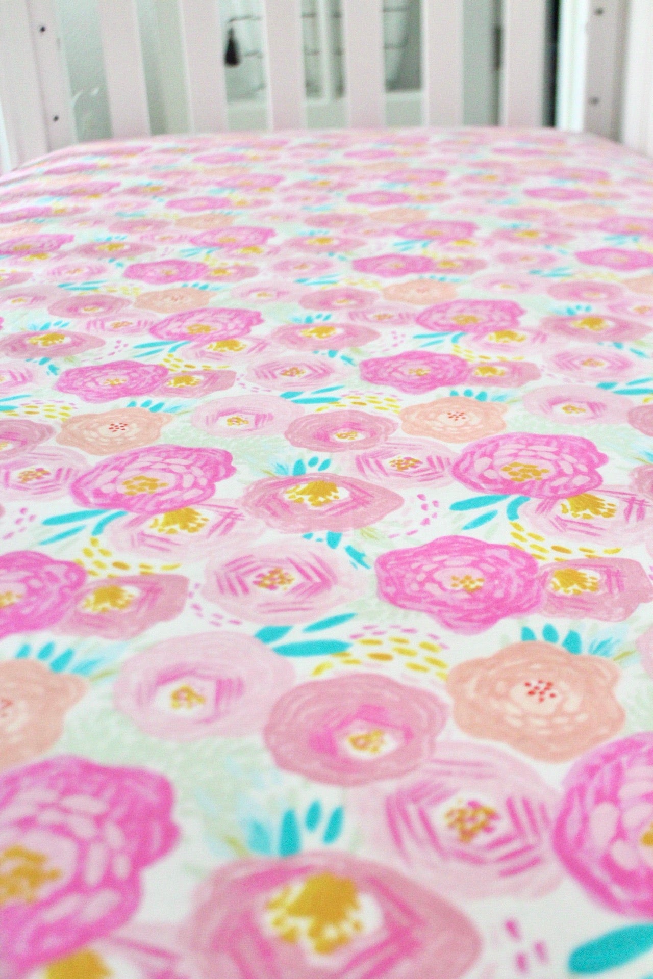 Pink Posies Crib Sheet or Changing Pad Cover