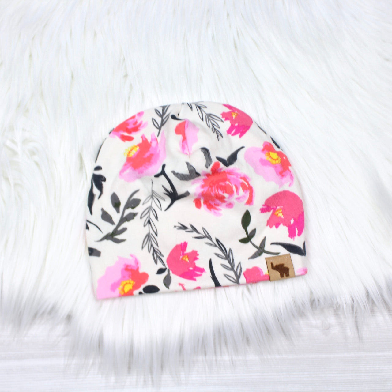 Pink Peonies Pom Beanie