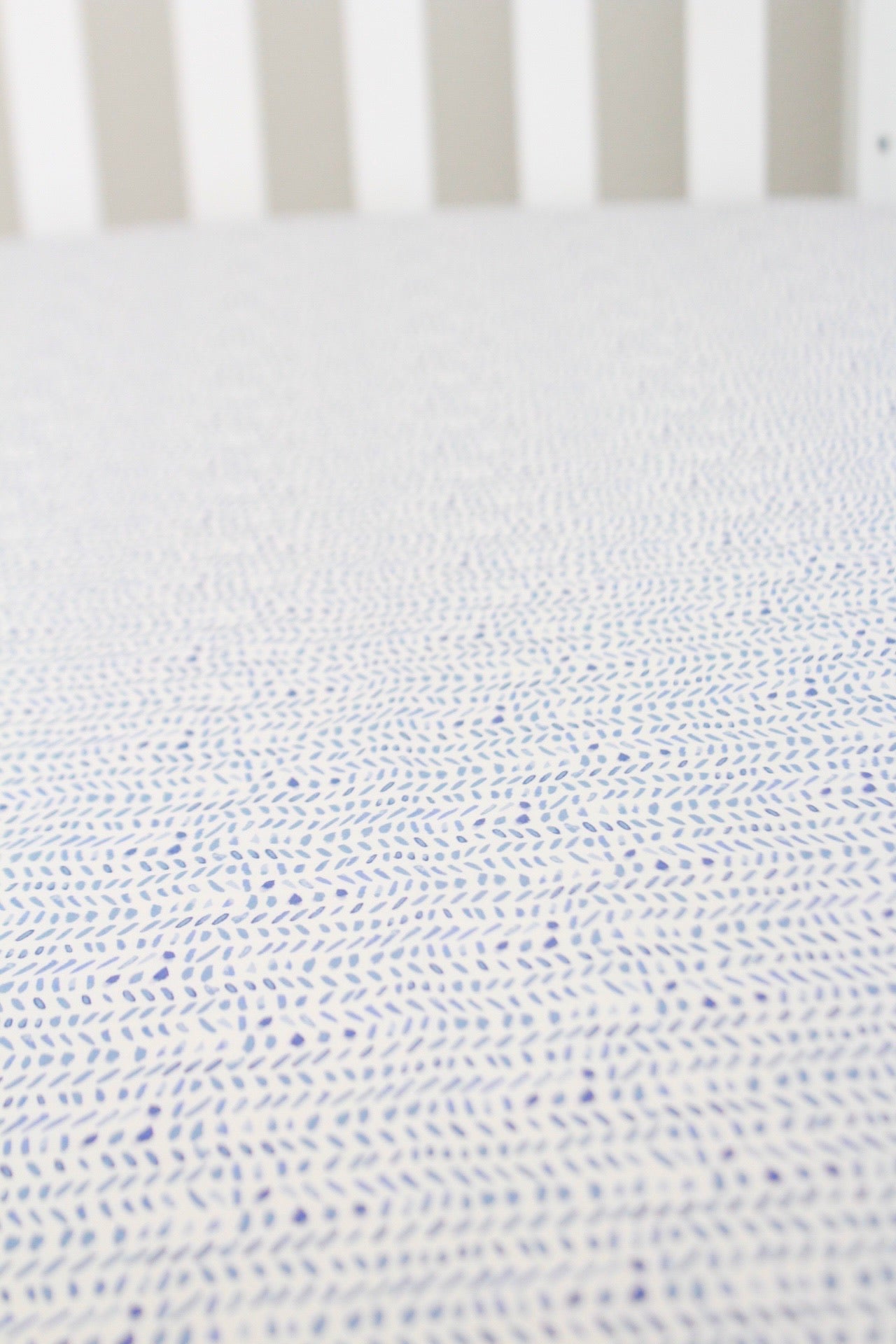 Blue Watercolor Dashes Crib Sheet or Changing Pad Cover