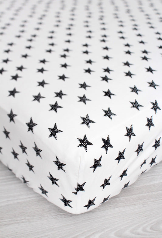 Monochrome Stars Crib Sheet or Changing Pad Cover
