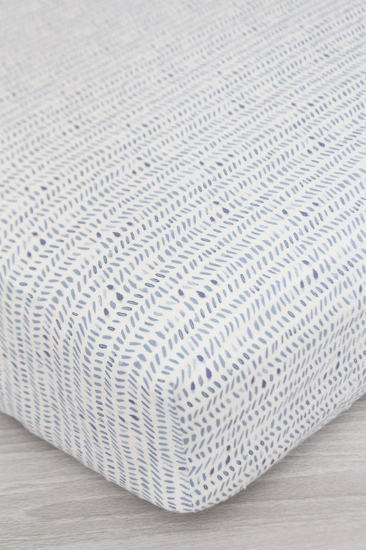 Blue Watercolor Dashes Crib Sheet or Changing Pad Cover
