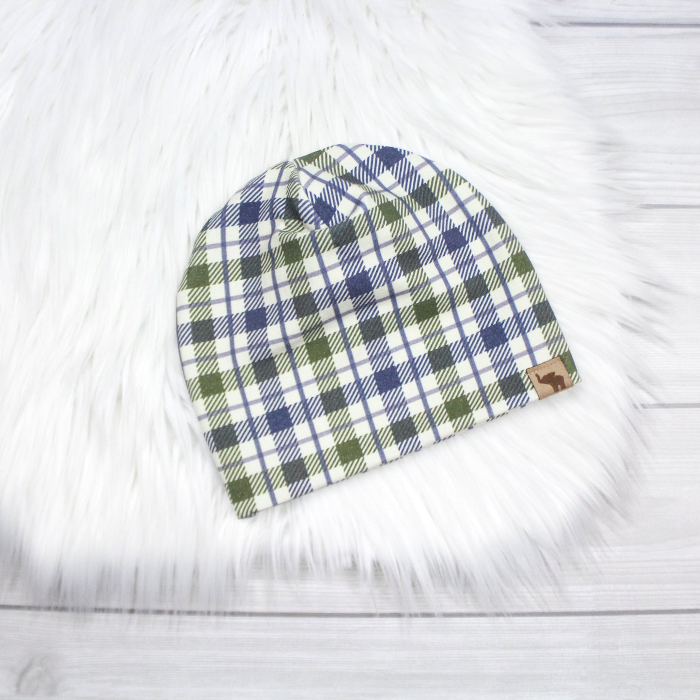 Blue and Green Plaid Beanie