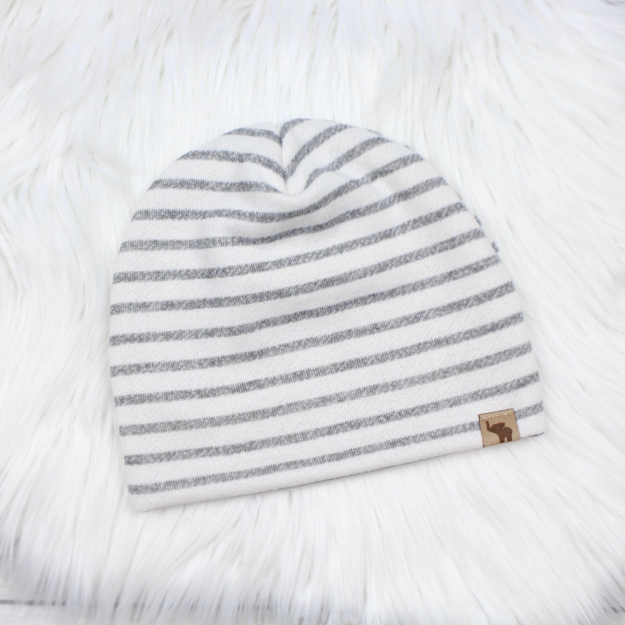 Gray Stripe Pom Beanie