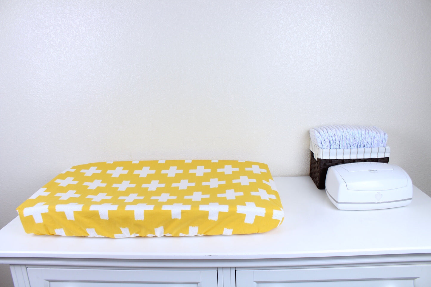Mustard Crosses Crib Sheet or Changing Pad Cover