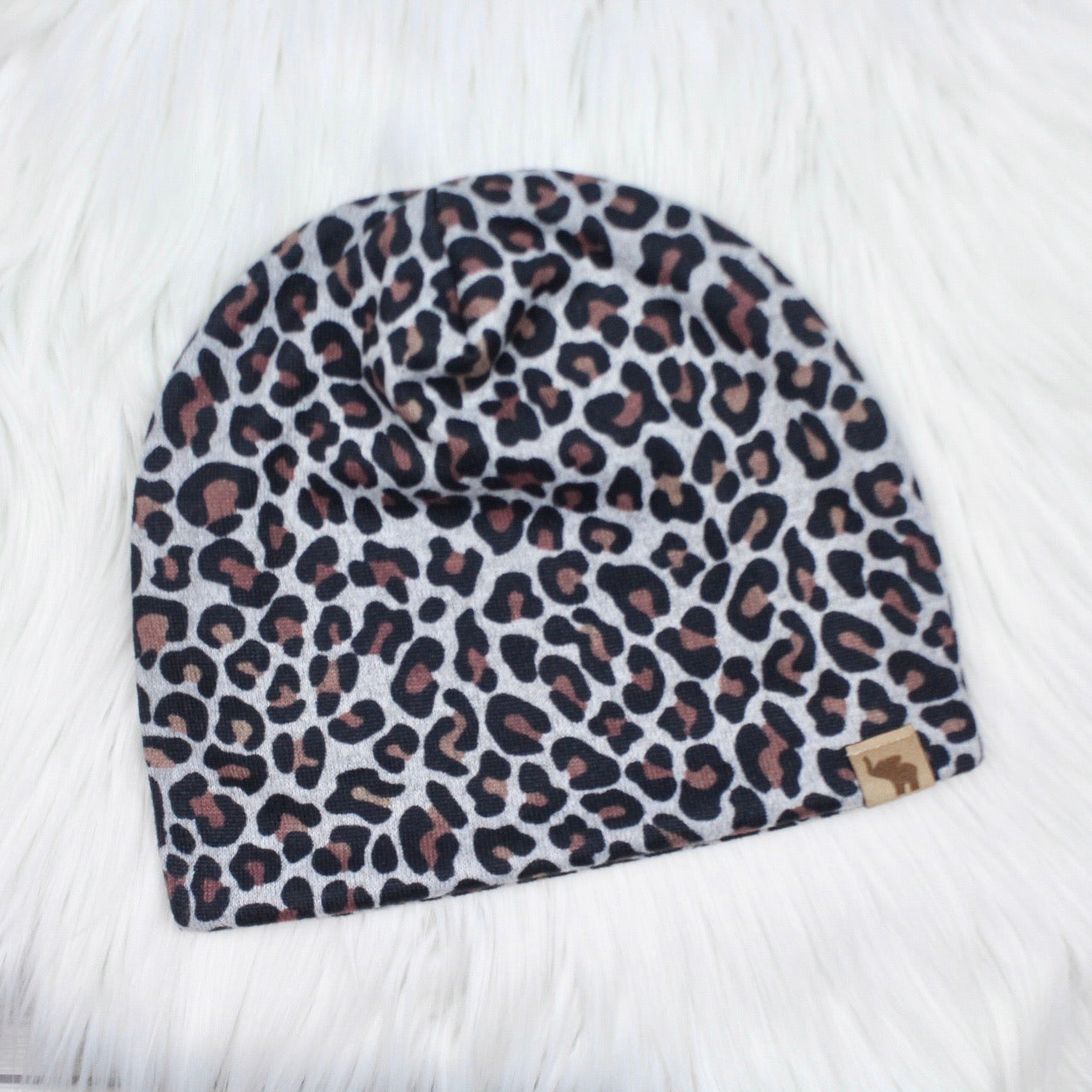 Gray Leopard Pom Beanie