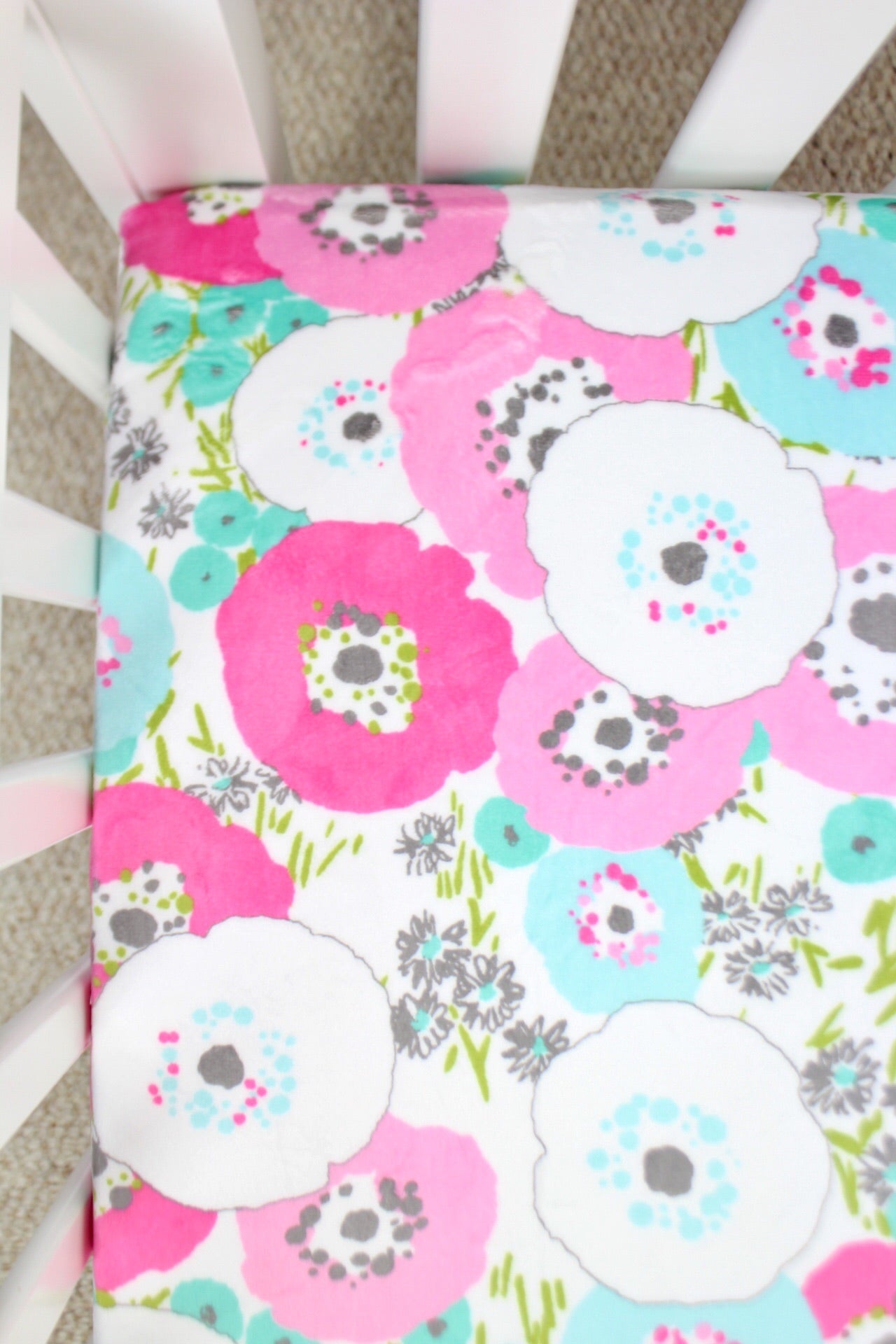 Pink Poppies Minky Crib Sheet or Changing Pad Cover