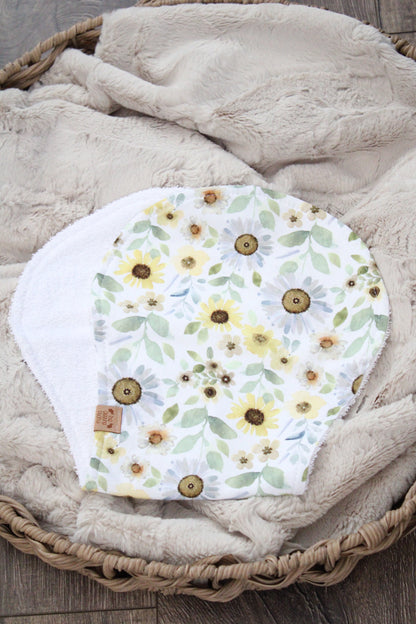 Blue Sunflowers Bibdana and Burp Cloth