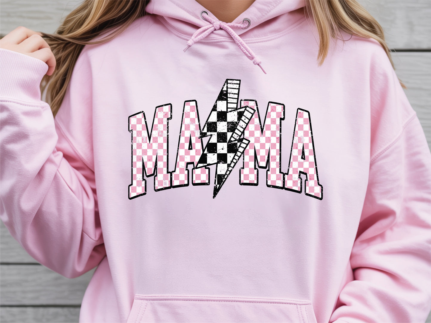 Pink Checkered Lightning Bolt Mama Sweatshirt