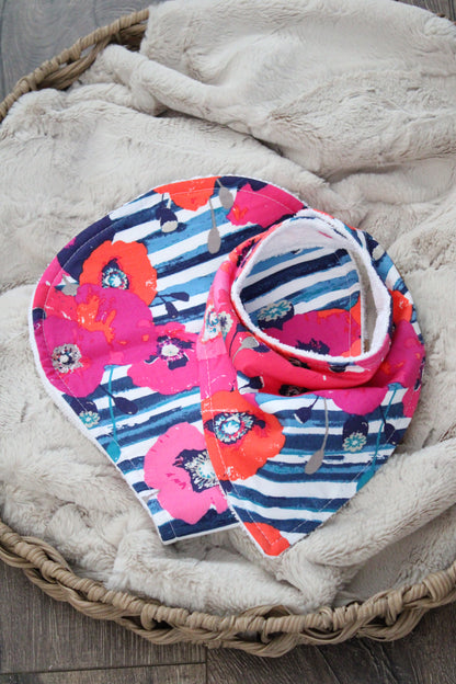 Poppies and Stripes Bibdana and Burp Cloth