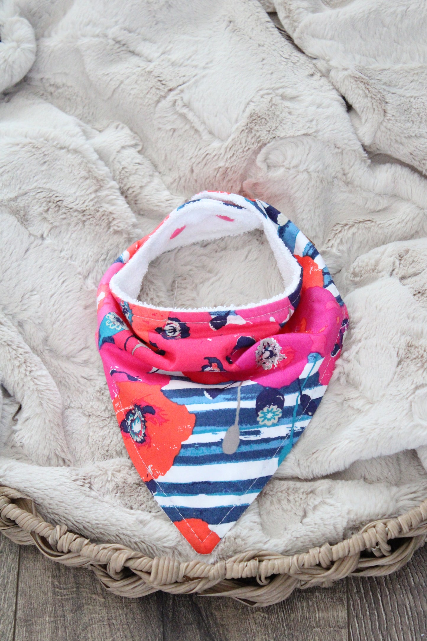 Poppies and Stripes Bibdana and Burp Cloth