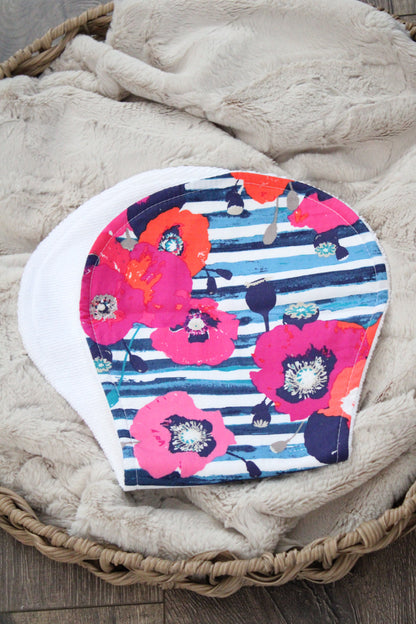 Poppies and Stripes Bibdana and Burp Cloth