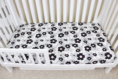 Monochrome Floral Crib Sheet or Changing Pad Cover