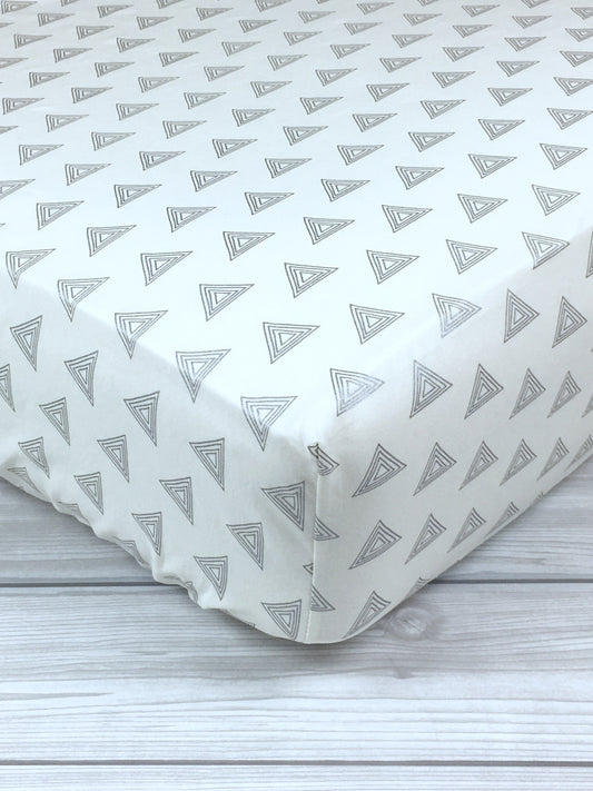 Gray Triangles Crib Sheet or Changing Pad Cover