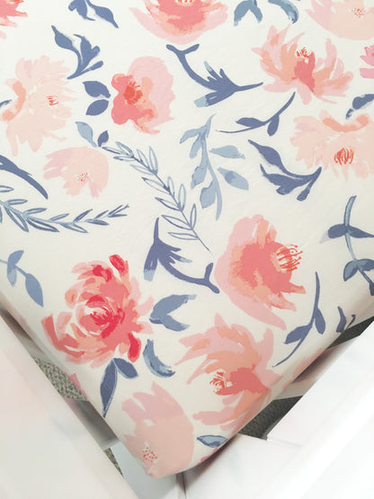 Watercolor Peony Crib Sheet or Changing Pad Cover
