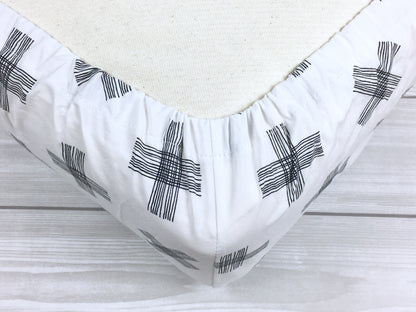 Monochrome Cross Crib Sheet or Changing Pad Cover