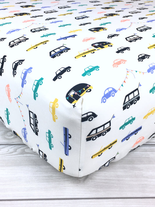 Cars and Campers Crib Sheet or Changing Pad Cover