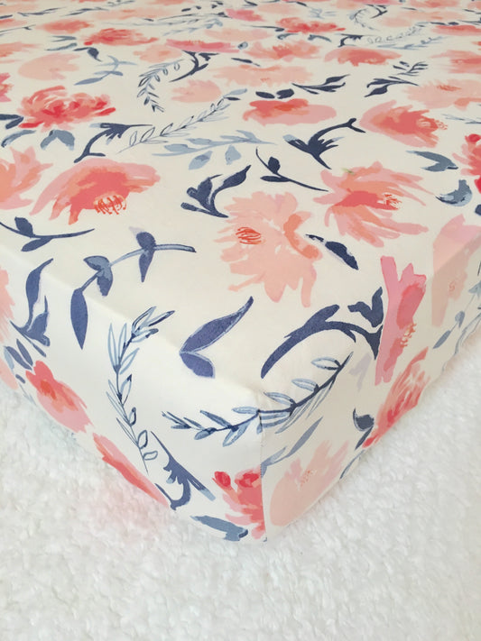 Watercolor Peony Crib Sheet or Changing Pad Cover