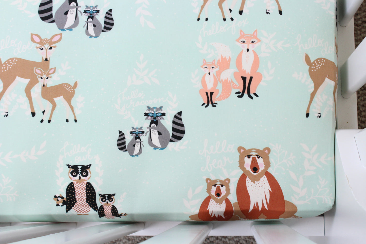 Mint Hello Bear Crib Sheet or Changing Pad Cover