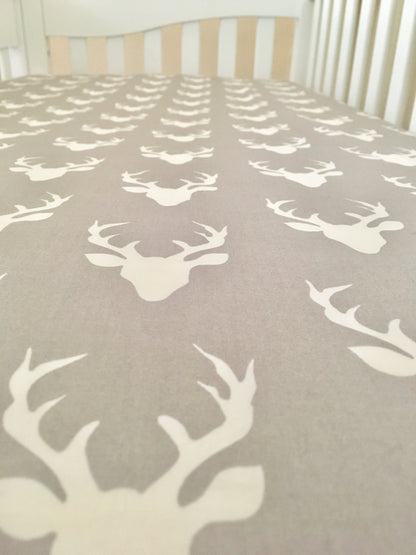 Gray Bucks Crib Sheet or Changing Pad Cover