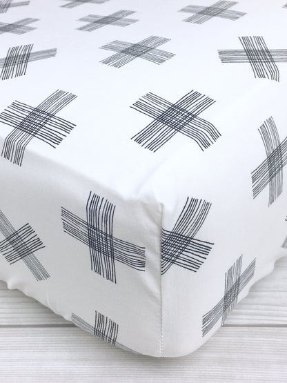 Monochrome Cross Crib Sheet or Changing Pad Cover