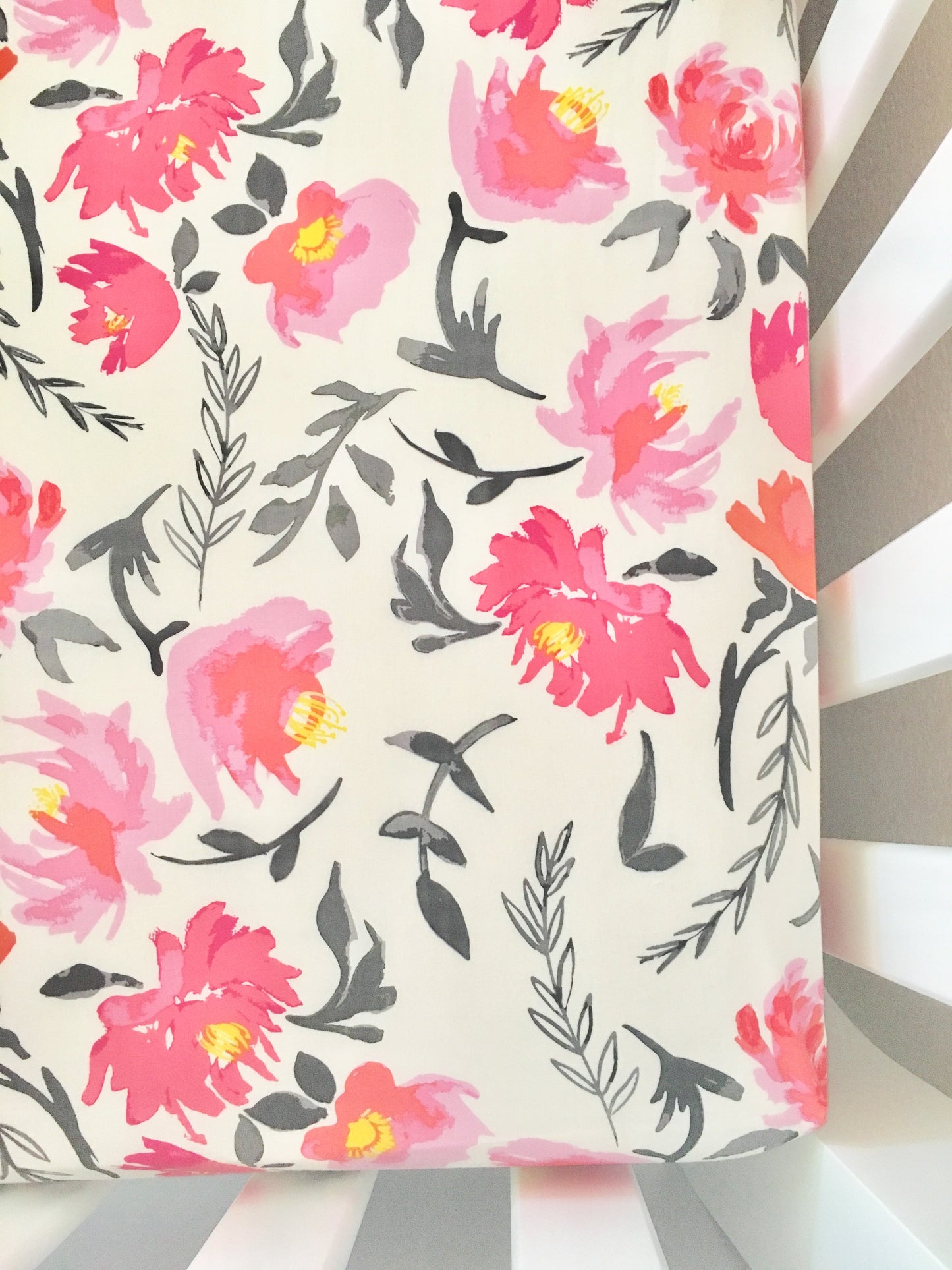 Pink Watercolor Peonies Crib Sheet or Changing Pad Cover