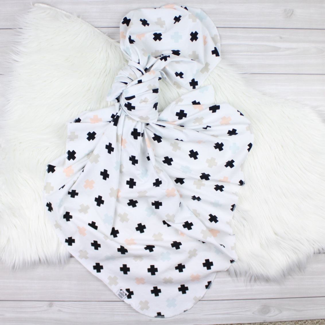 Pink/Blue Crosses Swaddle Blanket