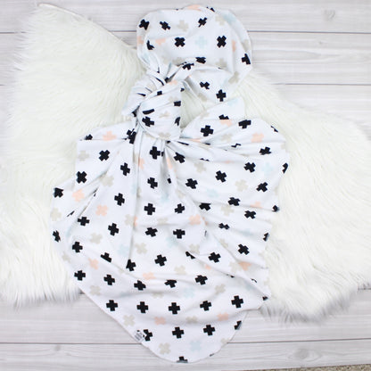 Pink/Blue Crosses Swaddle Blanket