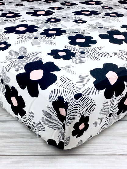 Monochrome Floral Crib Sheet or Changing Pad Cover