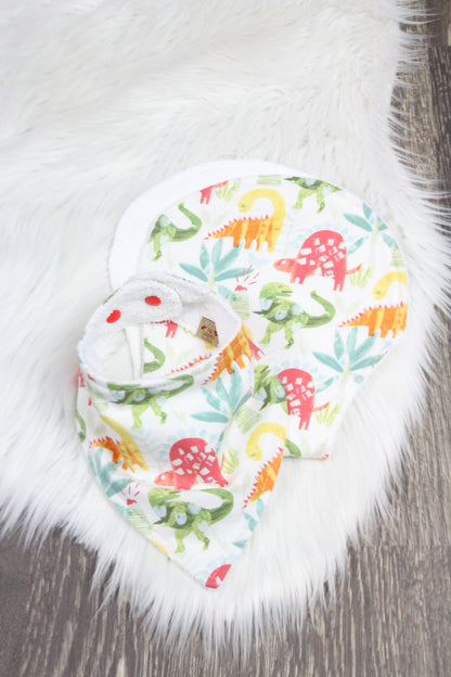 Colorful Dinos Bibdana and Burp Cloth