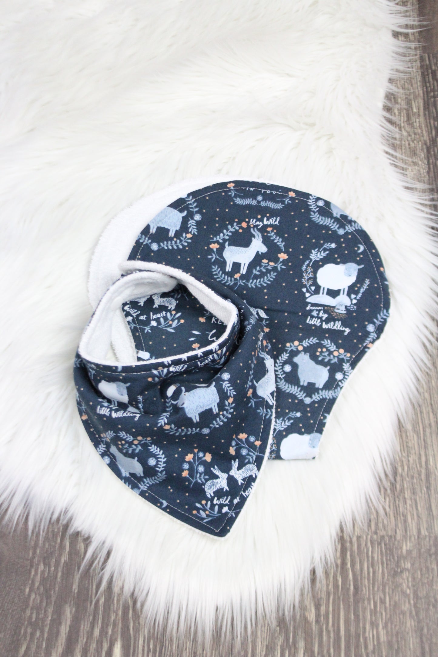 Navy Woodland Bibdana and Burp Cloth