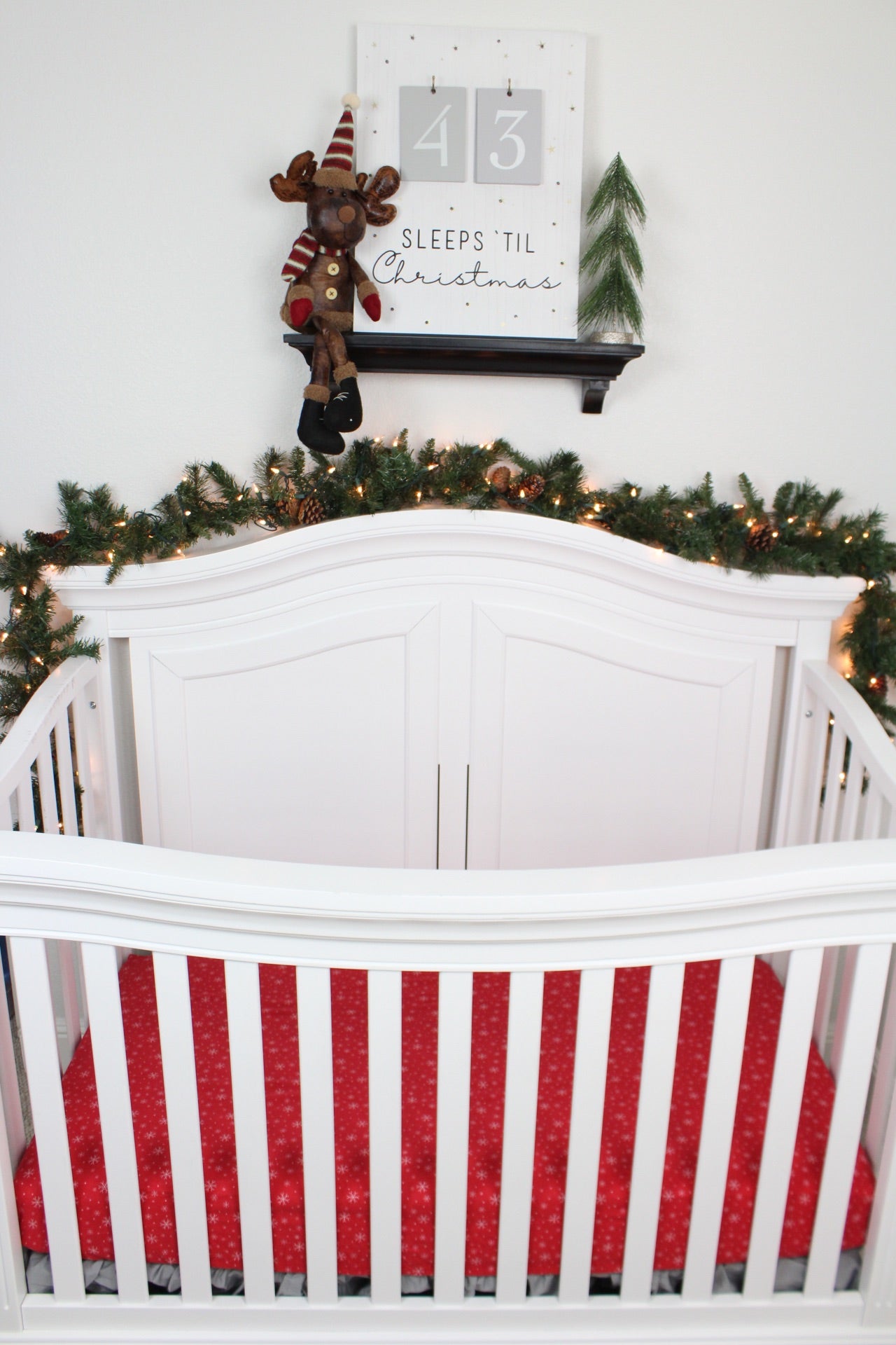 Red Snowflakes Flannel Crib Sheet or Changing Pad Cover