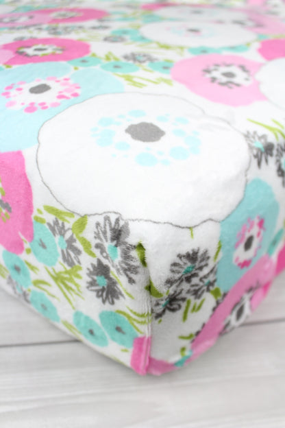Pink Poppies Minky Crib Sheet or Changing Pad Cover