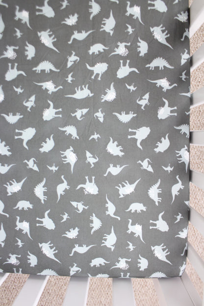 Gray Dinosaurs Crib Sheet or Changing Pad Cover