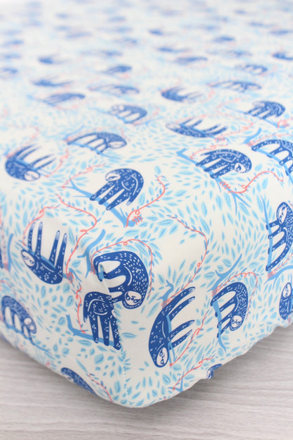 Blue Sloths Crib Sheet or Changing Pad Cover
