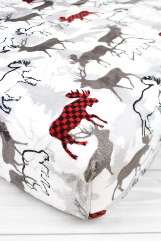 Buffalo Moose and Friends Minky Crib Sheet or Changing Pad Cover