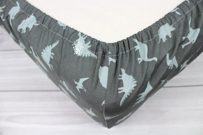 Gray Dinosaurs Crib Sheet or Changing Pad Cover