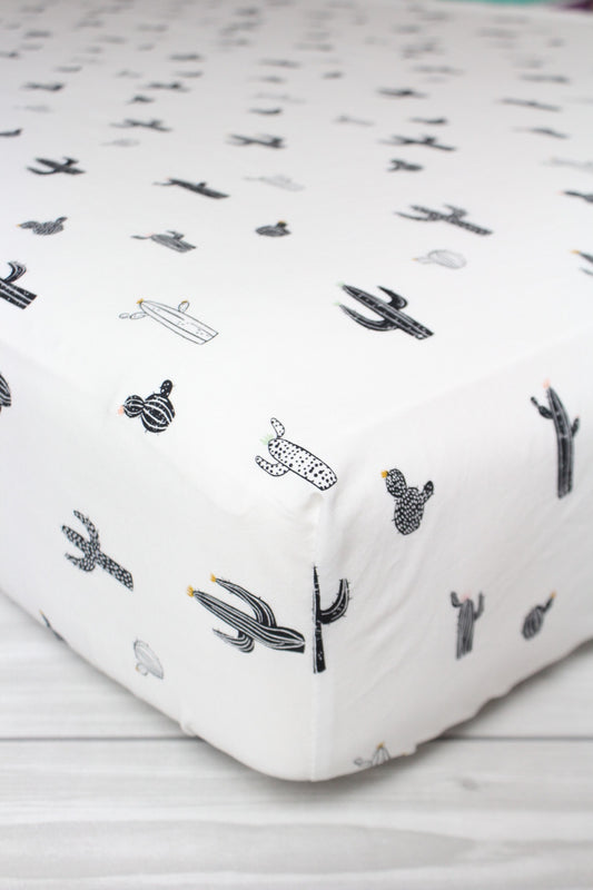 Monochrome Cactus Crib Sheet or Changing Pad Cover