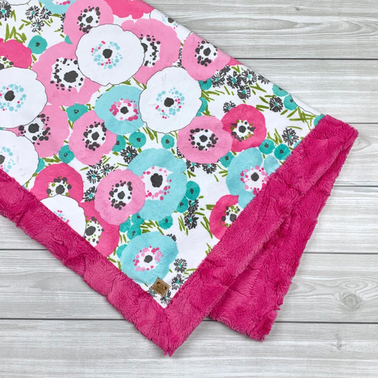 Pink Poppies Minky Blanket