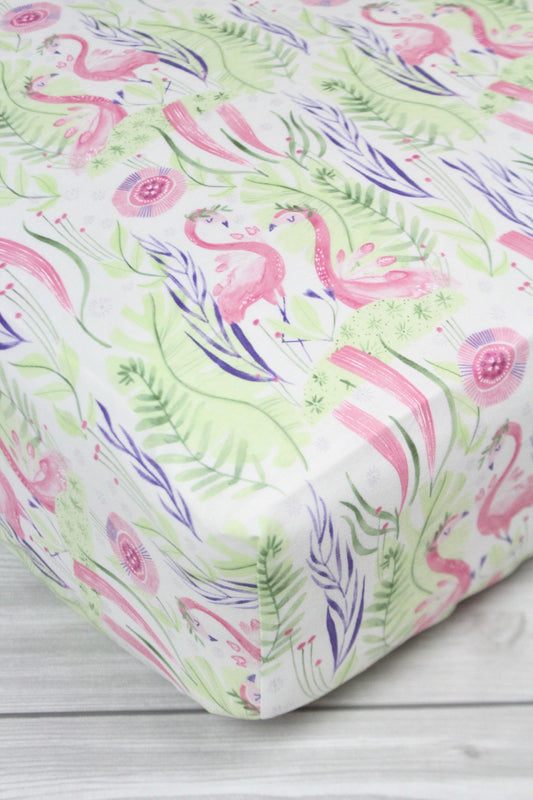 Watercolor Flamingos Crib Sheet or Changing Pad Cover