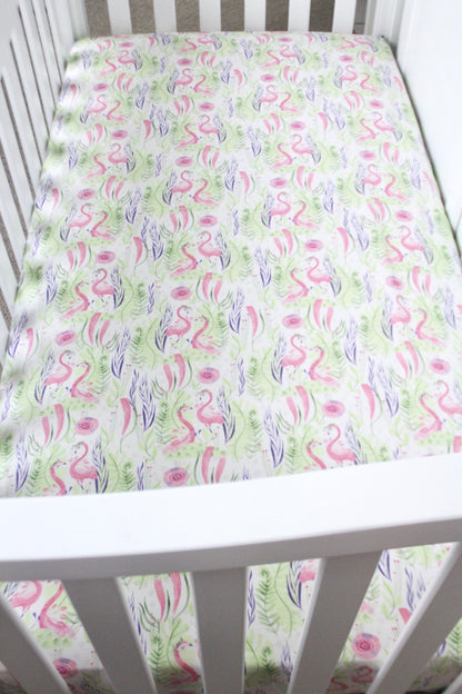 Watercolor Flamingos Crib Sheet or Changing Pad Cover